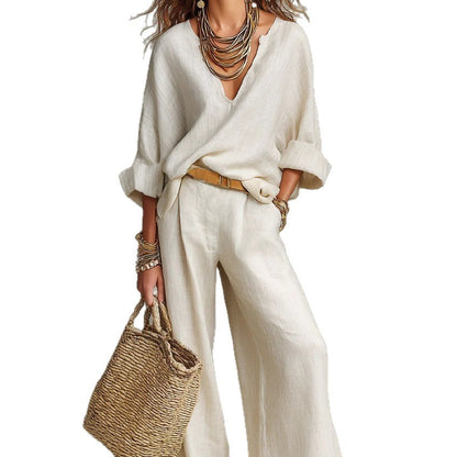 Fashionable Casual Linen Loose Vacation Set
