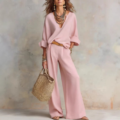 Fashionable Casual Linen Loose Vacation Set