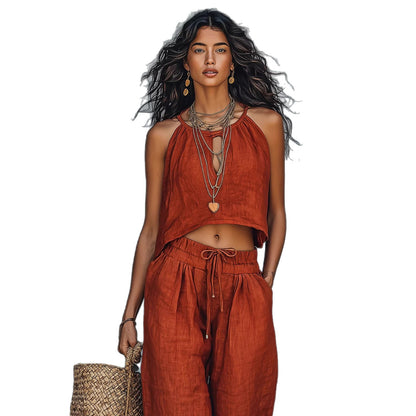 Women's Sleeveless Tank Top And Wide-Leg Pants Set