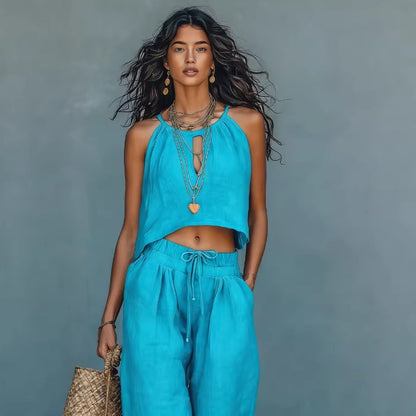 Women's Sleeveless Tank Top And Wide-Leg Pants Set