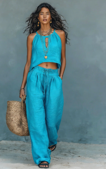 Women's Sleeveless Tank Top And Wide-Leg Pants Set