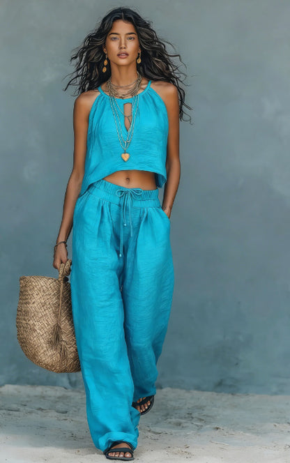 Women's Sleeveless Tank Top And Wide-Leg Pants Set