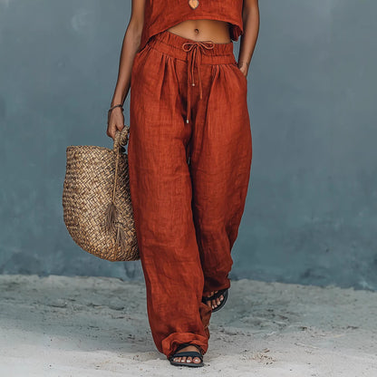 Women's Sleeveless Tank Top And Wide-Leg Pants Set